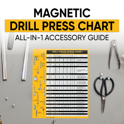 Magnetic Drill Press Chart Sign | USA Made | RPM Guide, Wood & Metalworking | All-in-1 Accessory Tips | 8.5" x 10.5"