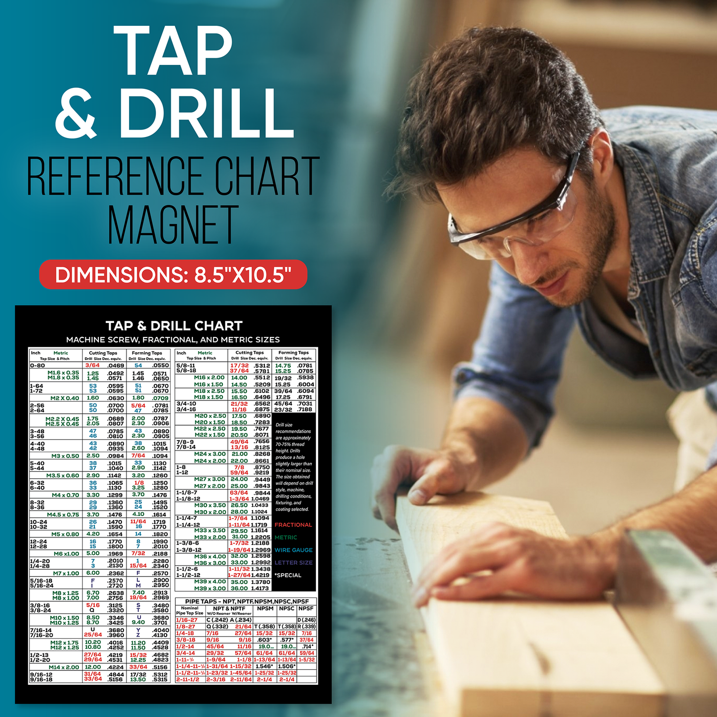 Magnetic Tap Drill Chart Reference Magnet | 8.5" x 10.5"