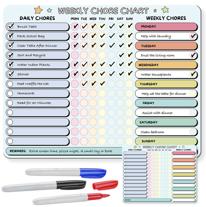 Magnetic Chore Chart for Kids | Large 10” x 13” Reward Chart with Erasable Marker | Durable Dry Erase Board Magnet