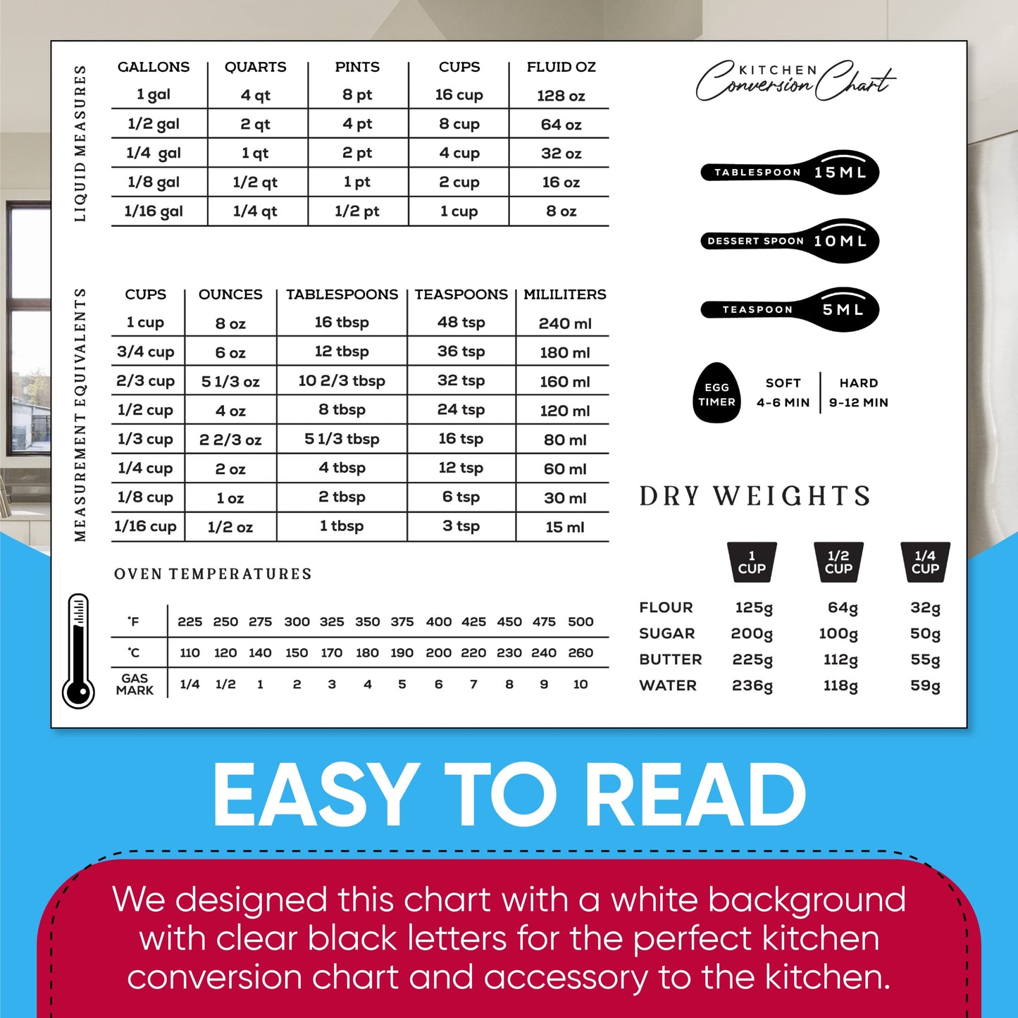 Magnetic Kitchen Conversion Chart | 6" x 8"